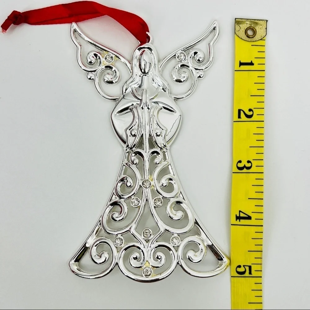 LENOX Sparkle and Scroll Clear Crystal Silver-plated Angel Ornament 5” Ribboned